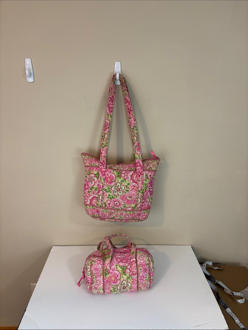 Vera Bradley Retired Petal Pink Zippered  Quilted Handbags Totes Set of Two